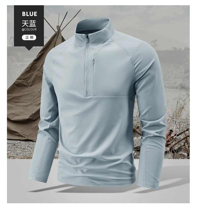 Quick Dry Men's Polo Shirt Stand Collar Pullover Male Long Sleeve Half Zipper Spring Big Size Plus Large 6XL 7XL 8XL Sport Golf