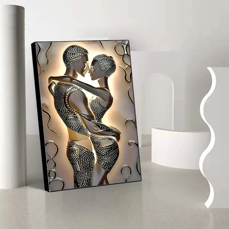 Modern Couple Sculpture Art Canvas Prints, Wall Art Canvas Posters Prints, Unique Decoration, Love Theme Living Room Home Decor