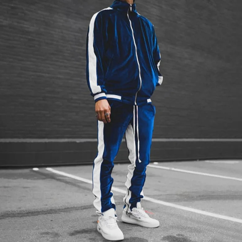 Men's Fall Winter Casual Wear 4-Season Sportswear Gold Velvet Suit Jacket Long Pants Fashion Thermal Outdoor Streetwear Clothing
