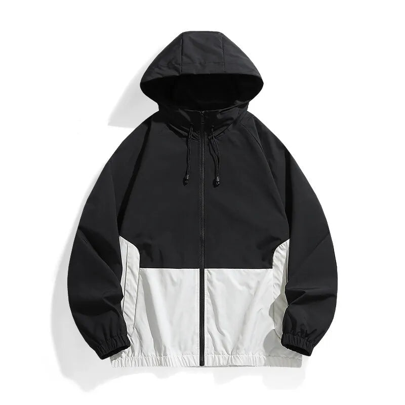 Casual Sports Jacket Men's 2025 Spring New Minimalist Splicing style Retro Windbreaker Male Trendy Loose Oversized Hooded Coat