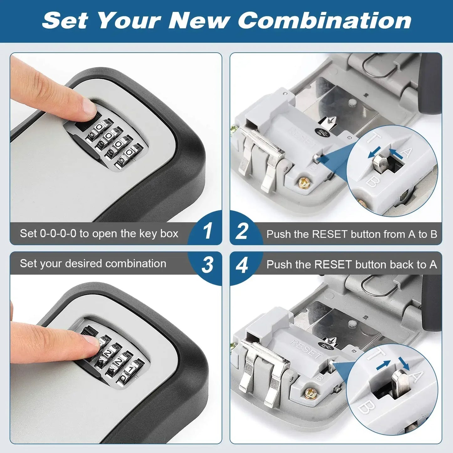 Wall Mount Key Lock Box 4 Digit Password Code Security Lock No Key for Home Office Key Safe Secret Storage Box Organizer