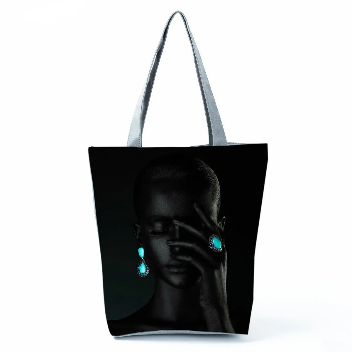 Fashionable Black Beauty Print Handbag Large Capacity Shoulder Bag Stylish Mystery Tote Bag for Women Versatile Polyester Bag