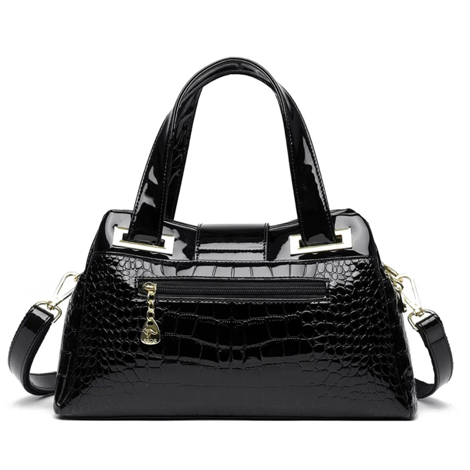 Fashion Elegant Madam Handbag Crocodile Pattern with Lattice Luxury Women Shoulder Tote Bag Two Layers Ladies Bag Big Belt Sac