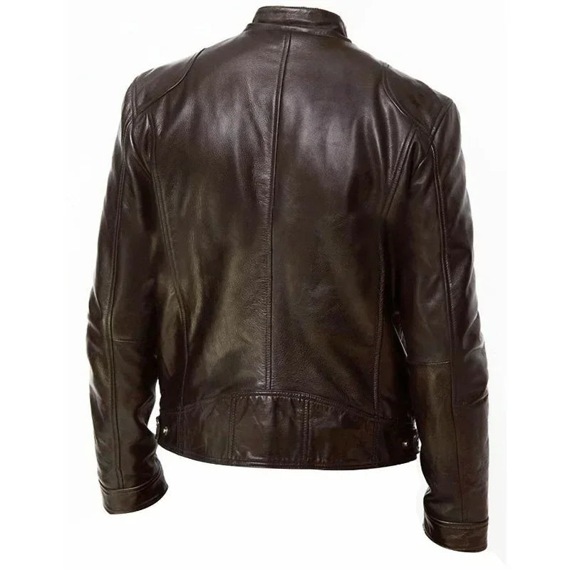 2024 Fashion Mens Leather Jacket Slim Fit Stand Collar PU Jacket Male Anti-wind Motorcycle Lapel Diagonal Zipper Jackets Spring