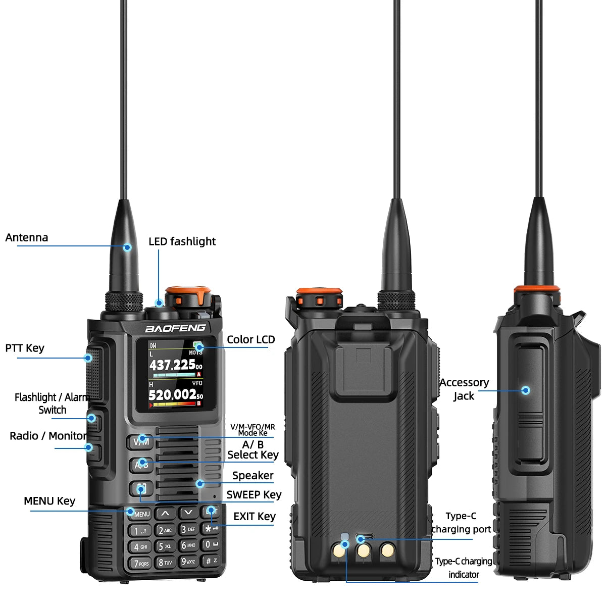 Baofeng UV-K67 PRO Walkie Talkie Long Range Multi Band Wireless Copy Frequency DTMF 640CH NOAA Type-C Ham Two Way Radio UV-5R