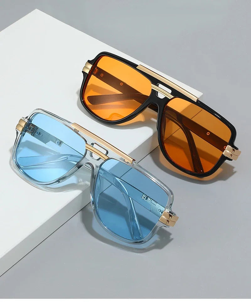 SO&EI Retro Square Double Bridges Men Sunglasses Fashion Brand Designer Shades UV400 Women Gradient Sun Glasses