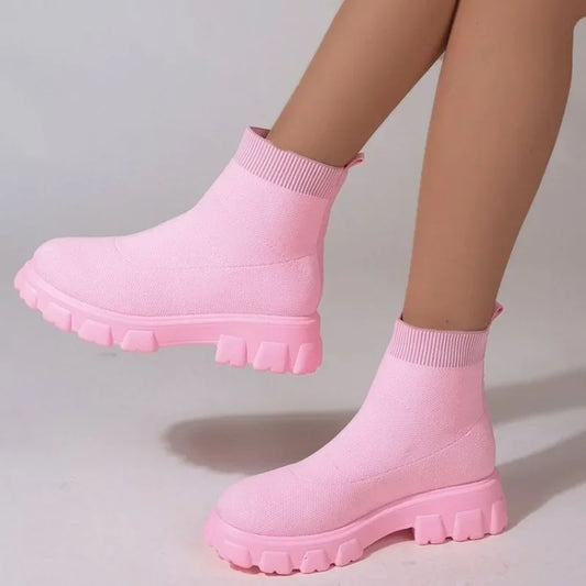 Mesh Women's Ankle Boots Fashion Women's Sock Boots Comfortable Breathable Slip-on Womens Boots High-top Women Thick-soled Shoes