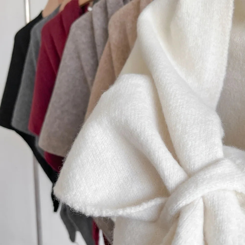 Fashion Solid Color Knitted Shawl Thickened Neck Wrap Triangle Scarf Winter Warm Soft Sweater Shawl Cape