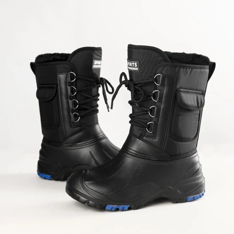 2024 autumn and winter warm men's fashionable snow boots for fishing and skiing, waterproof, simple and casual mid top shoes for