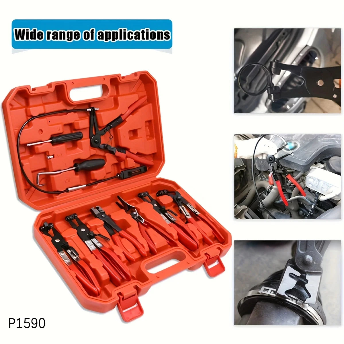 9pcs Hose Clamp Pliers, with Flexible Wire Long Reach Hose  Swivel Jaw and Flat Band Pliers，Hose Clamp Tool