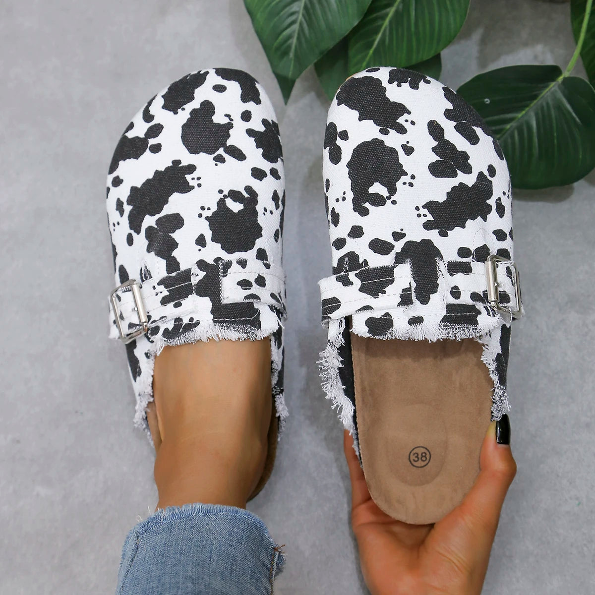 2024 Spring New Classic Women's Closed Toe Cork Sandals Slippers Ladies Leopard Cork Slippers Camo Mule Clogs Shoes Flats