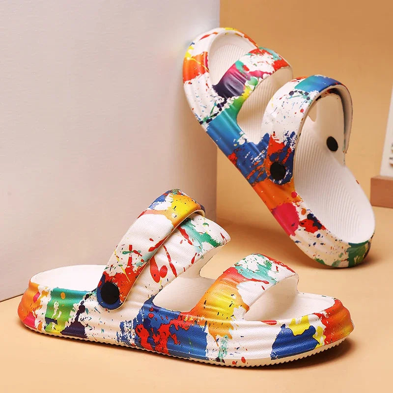 2024 New Thick-soled EVA Cave Shoes Women's Summer Wear Non-slip Beach Soft-soled Semi-Slippers Fashion Printed Sandals