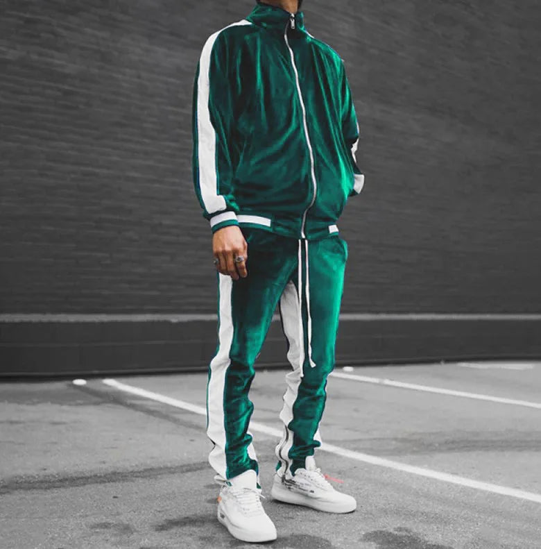 Men's Fall Winter Casual Wear 4-Season Sportswear Gold Velvet Suit Jacket Long Pants Fashion Thermal Outdoor Streetwear Clothing