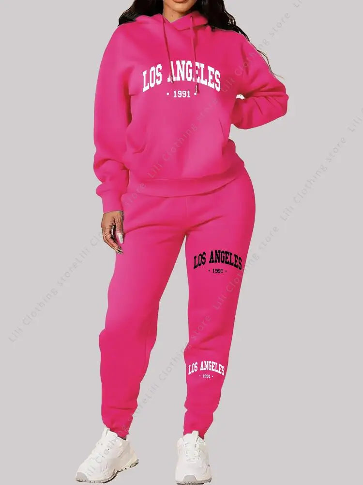 Los Angeles letter print Women Sets Hoodie and Pants sports suit High Quality Spring Autumn Aesthetic clothing Women activewear
