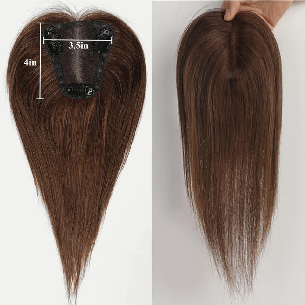100% Real Human Hair Toppers for Women Ombre Brown Blonde Hair Topper 3.5*4 inch Lace Base Clip in Hair Extensions for Hair Loss