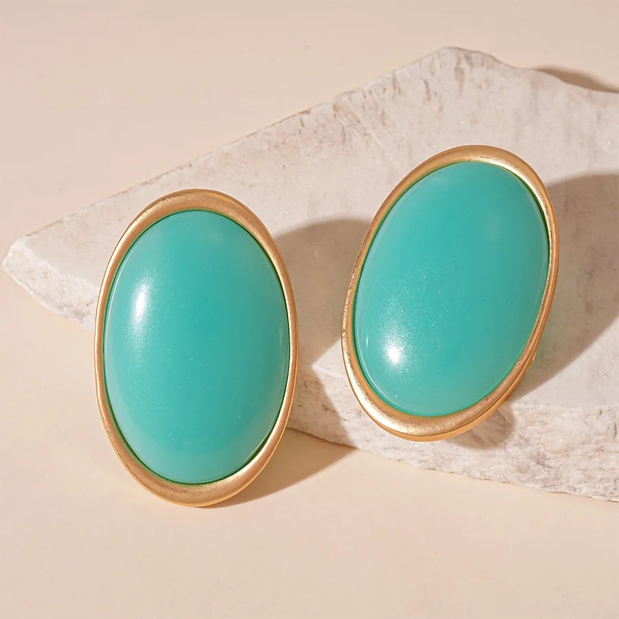 Exaggeration Retro Geometric Ellipse Resin Stud Earrings for Women Personality Charm Wedding Bride Party Jewelry No Fade Gift