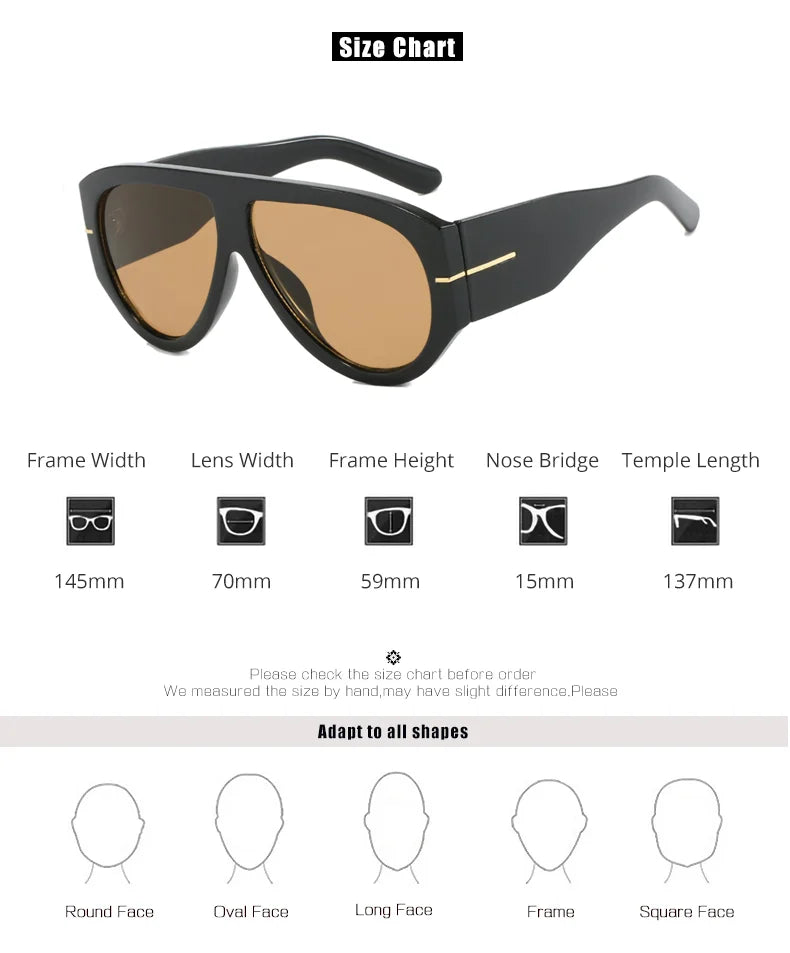 2025 Oversized Pilot Sunglasses for Women Men UV Protection Stylish Eyewear Thick Frame Unique Luxury Designer Sun Glasses Shade