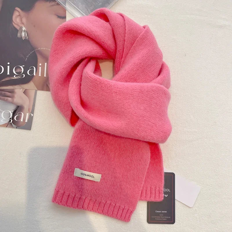 High Quality 100% Wool Scarf Men Women Winter Autumn Solid Color Couple Muffler Simple Warm Versatile Knitted Scarf Male Female