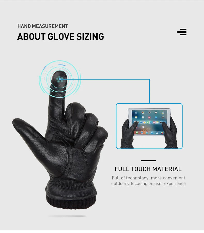 BISON DENIM Sheepskin Leather Gloves For Men Autumn Winter Touch Screen Gloves High Quality Warm Full Finger Men Mittens Driving