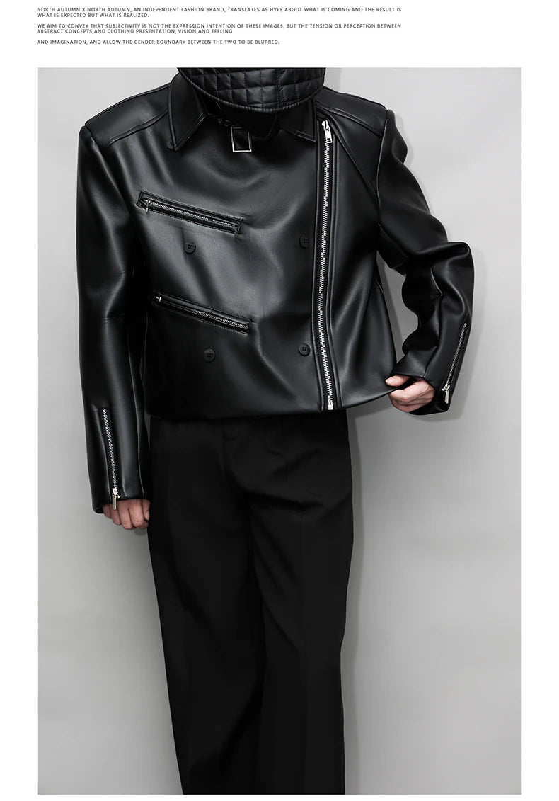 Mauroicardi Spring Autumn Oversized Cool Pu Leather Jacket Men Long Sleeve Stand Collar High Quality Luxury Designer Clothes