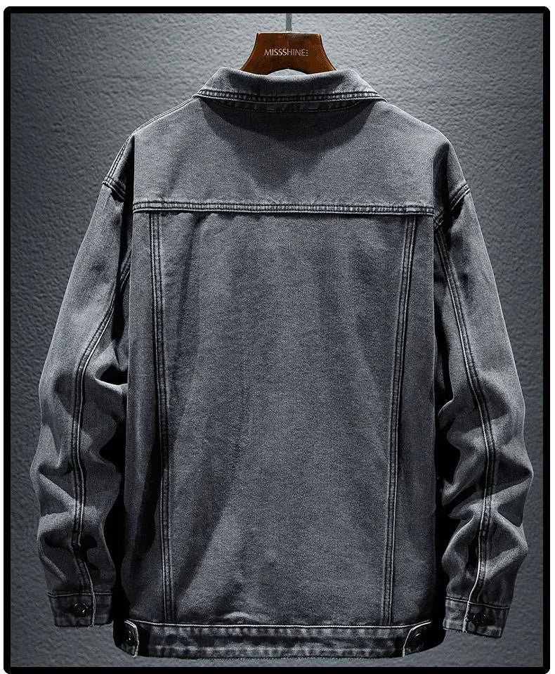 2024 Spring and Autumn New Fashion Solid Color Cotton Large Size Denim Jacket Men's Casual Relaxed Comfortable Breathable Jacket