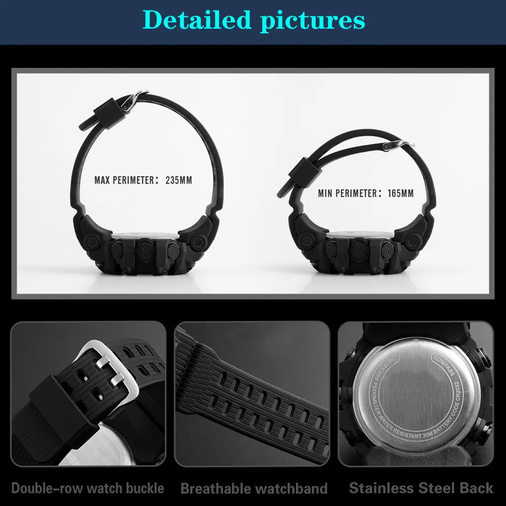 Men's Watch Fashion Sports Electronic Wristwatch Large dial Multifunctional Waterproof Luminous Alarm Kids Male's Military Watch