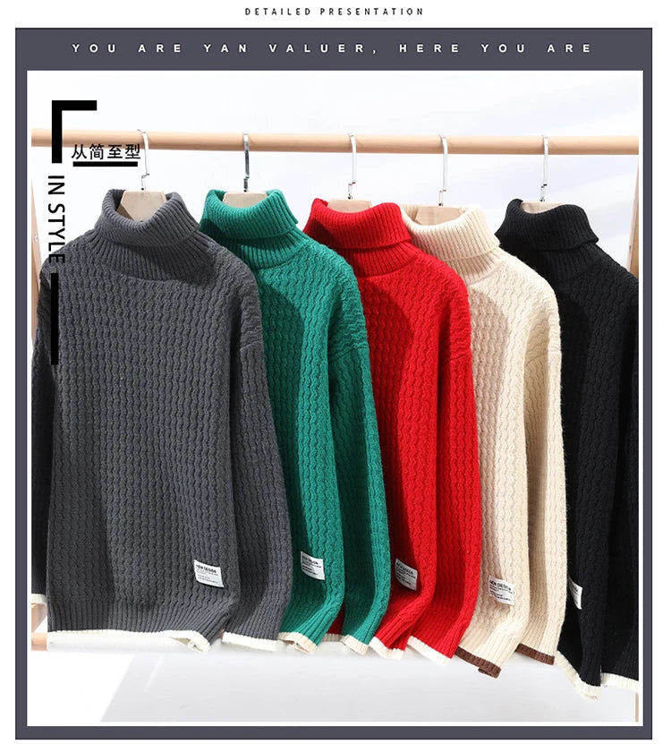 2024 Autumn Men's wool pullovers Men's Solid color high collar Sweater  mens thicken Warm Men Knitted Sweater full size M-4XL