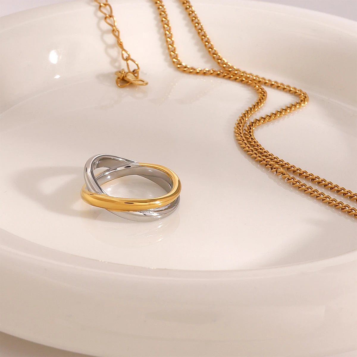 Uworld Classic Two tone Ring Line Wrapping Ring Stackable Ring Women's Jewelry Gift for Her