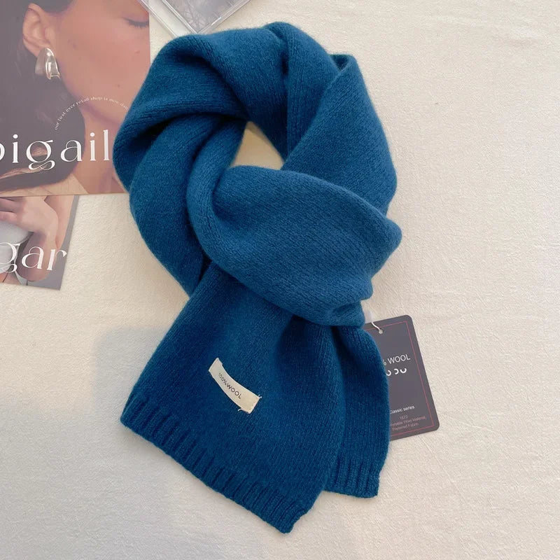 High Quality 100% Wool Scarf Men Women Winter Autumn Solid Color Couple Muffler Simple Warm Versatile Knitted Scarf Male Female