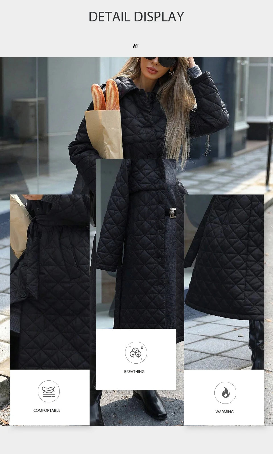 Conciso Women's Coat Spring Autumn Solid Color Lapel Gathered Waist Office Versatile Parka Long Belt Diamondback Jacket M25002
