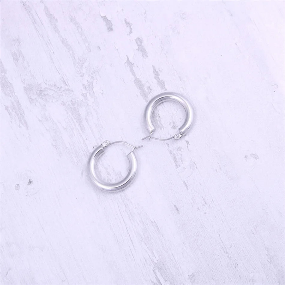 e-Manco Classic Stainless Steel Ear Buckle for Women Trendy Gold Color Small Large Circle Hoop Earrings  Jewelry Accessories
