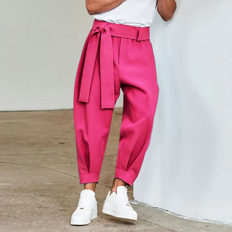 Spring Men Belt Baggy Pants Casual Streetwear Premium Quality Solid Color Oversized Joggers Fashion Harem Pants 2026 New S-3XL