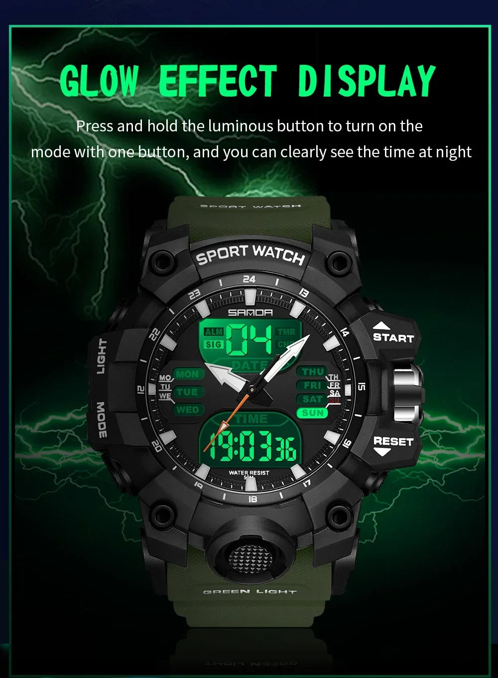 SANDA 6126 Military Man Alarm Stopwatch Quartz Wristwatch Male Digital Clock  Dual Display Men Watches Waterproof Sports Watch
