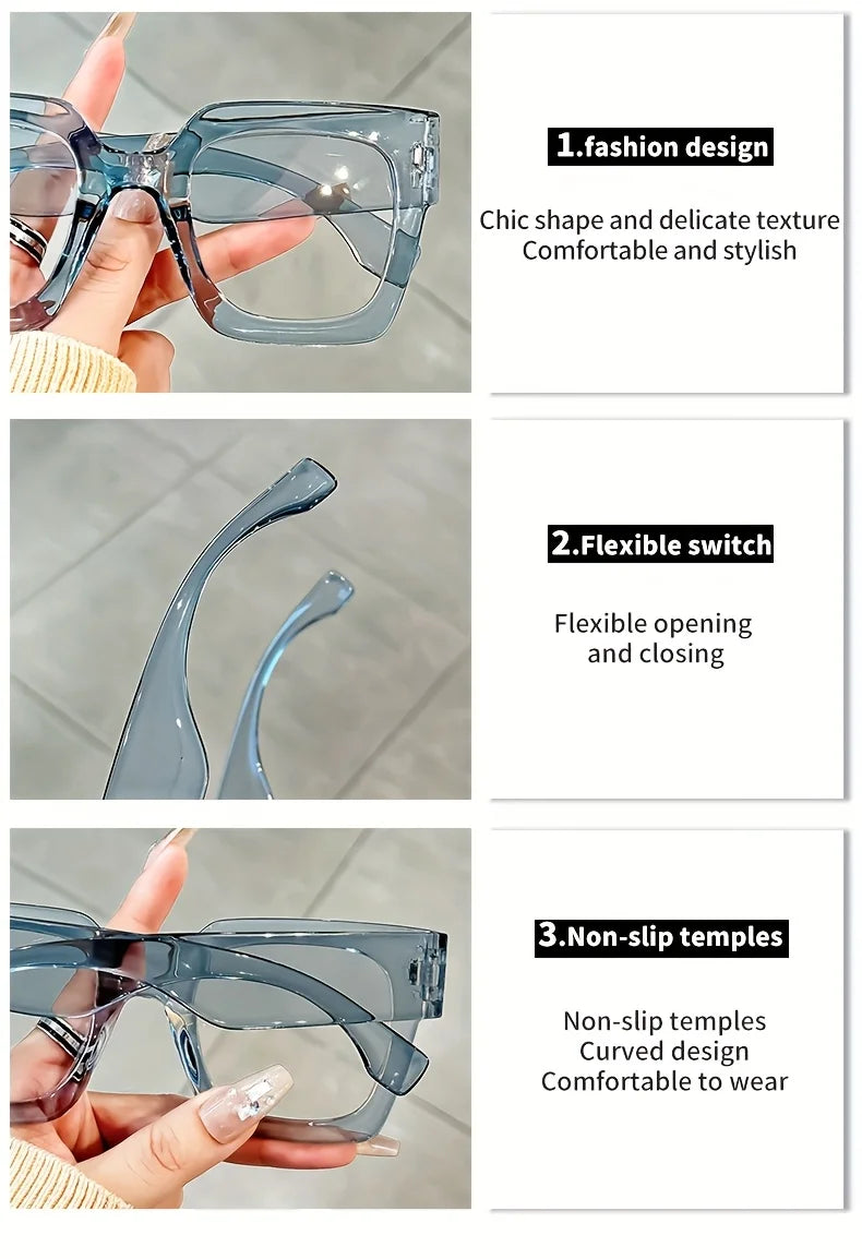 Vintage Glasses Square Full Rim Spectacles Unisex, Anti-Reflective Coating, Fashionable Transparent Lenses, Daily Wear Eyewear