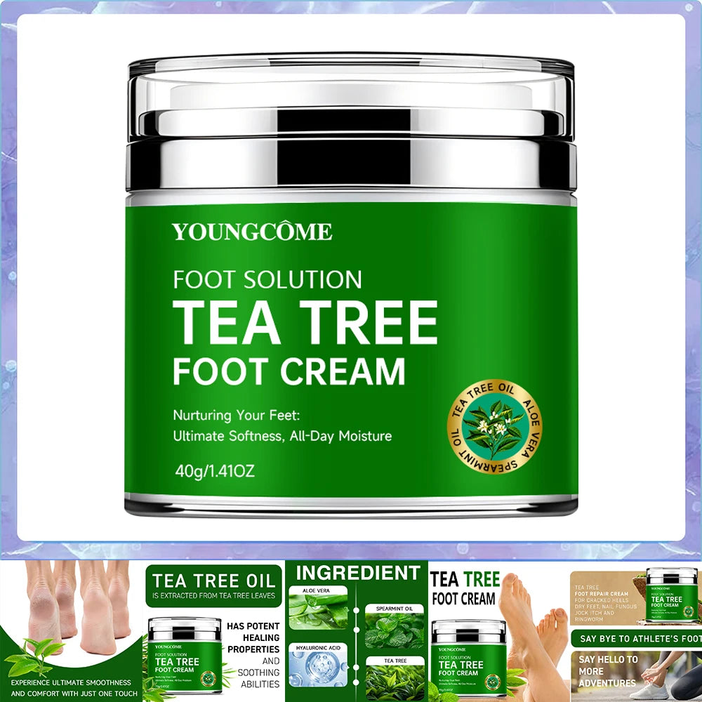 Tea Tree Foot Cream moisturizer with aloe vera and tea tree oil to deeply nourish the skin, for dry and rough skin, daily hand