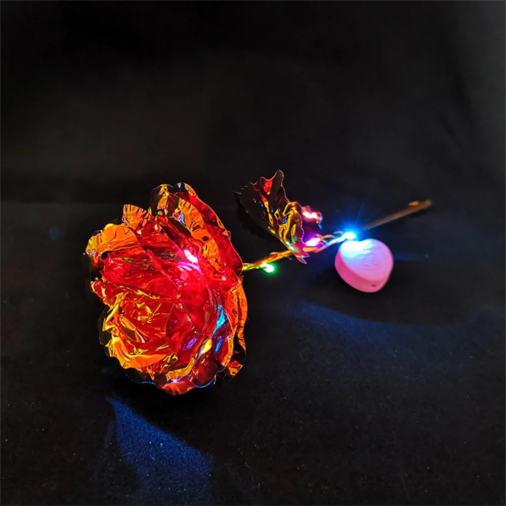 Led Valentine's Day Mother's Day Gift 24K Foil Plated Roses Artifical Flowers Wedding Decor Lover Lighting Roses Creative Gift