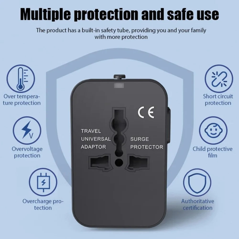Universal Travel Adapter EU/UK/US/AU/AC Plug Power Charger Adapter With USB Type-C Ports All-in-One Foldable Converter Socket
