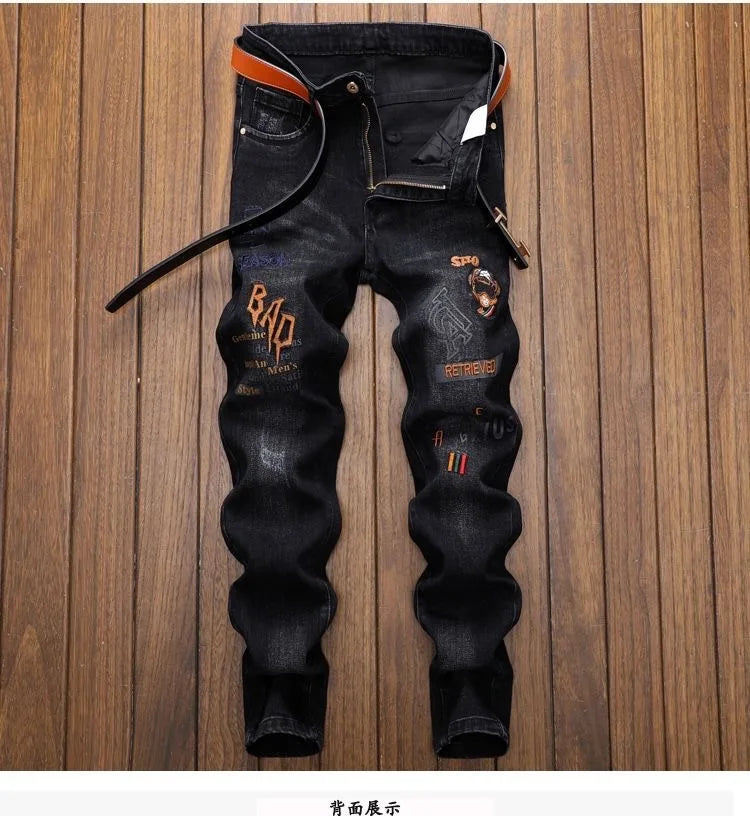 2024 Spring and Autumn New Fashion Trend Retro Ripped Small Foot Pants Men's Casual Slim Breathable Elastic High-Quality Jeans