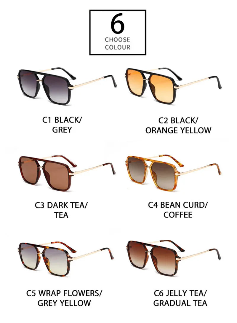 SHAUNA Fashion Double Bridges Square Sunglasses Women Men Retro Gradient Sun Glasses Shades UV400