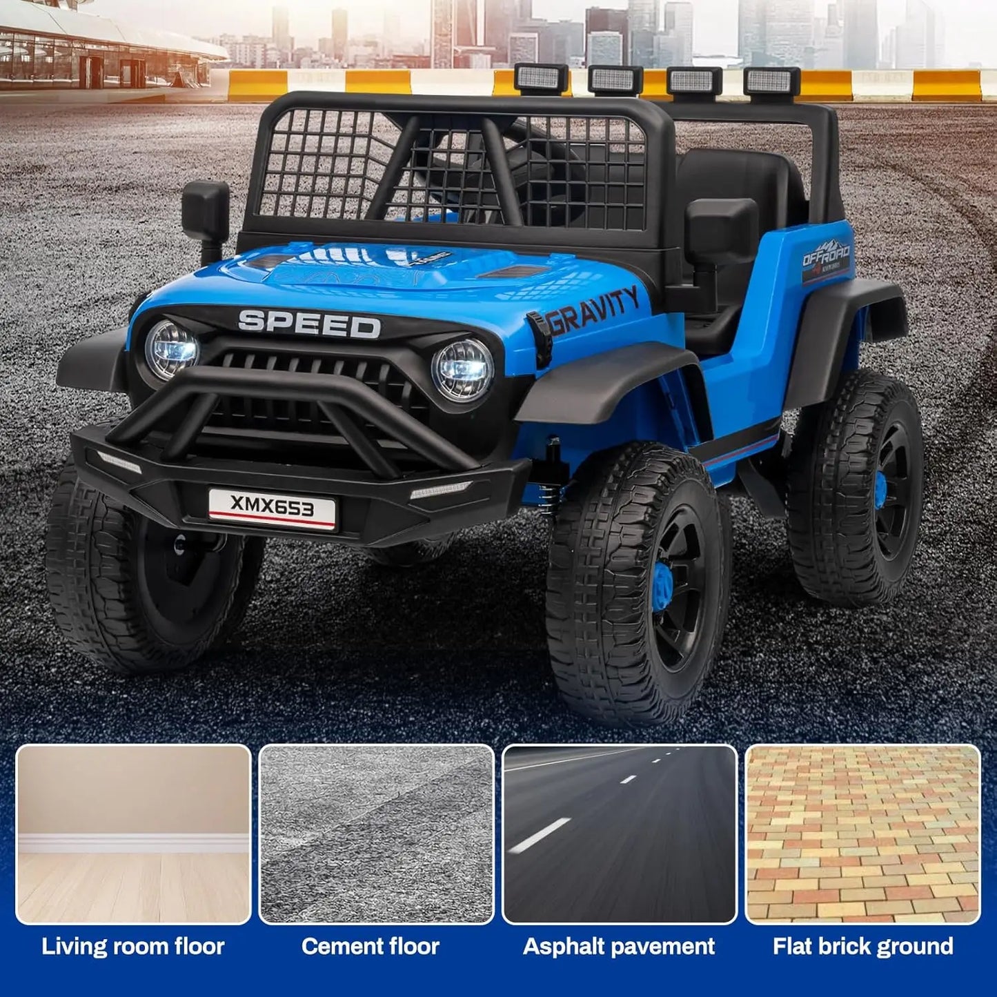 12V Kids Electric Ride on Truck Car w/Parent Remote Control 3 Speeds 5MPH Spring Suspension, LED Lights, Music, Salfty Belts