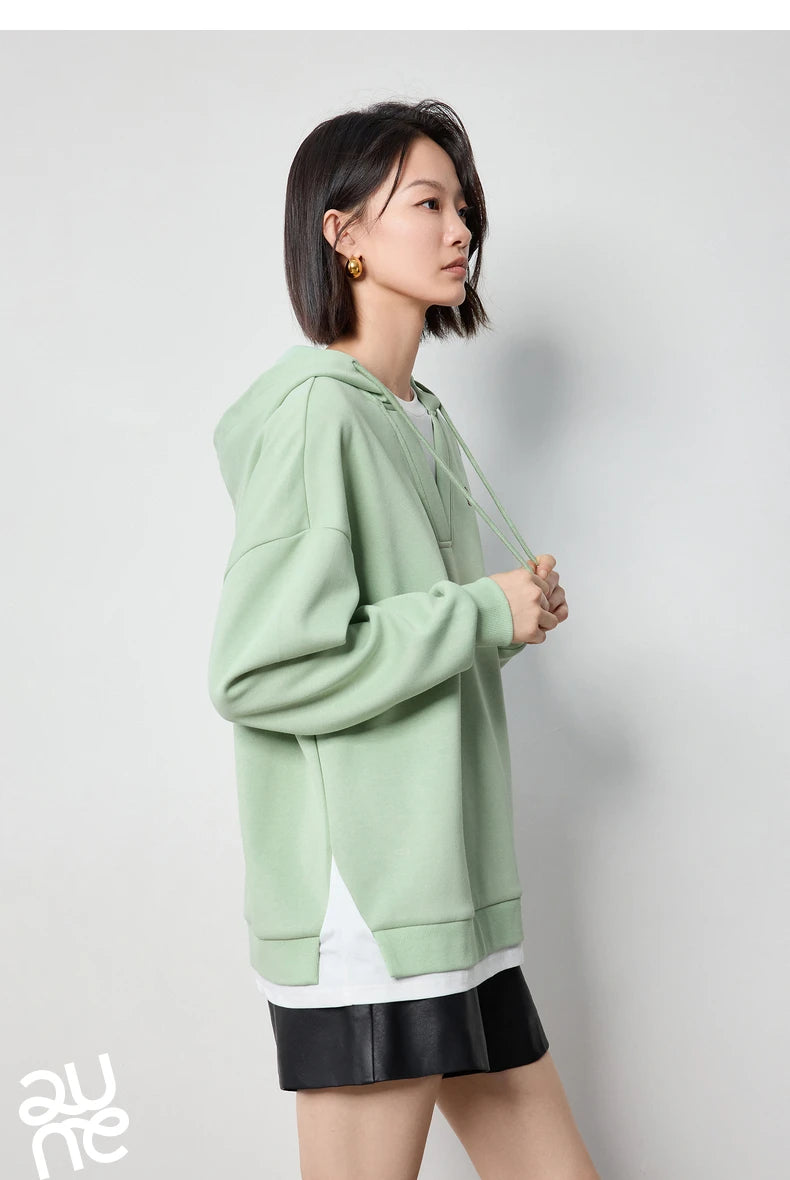 TOYOUTH Women Hoodies Sweatshirt 2024 Autumn New Heart Patter Embroidery Fake Two Piece Hooded Pullover Tops
