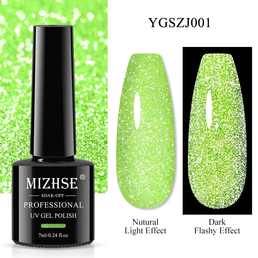 MIZHSE 7ML Reflective Top Coat Gel Nail Polish Shiny Glitter Vernis Semi Permanent Varnish Nail Gel Polish for Manicure Nail Art
