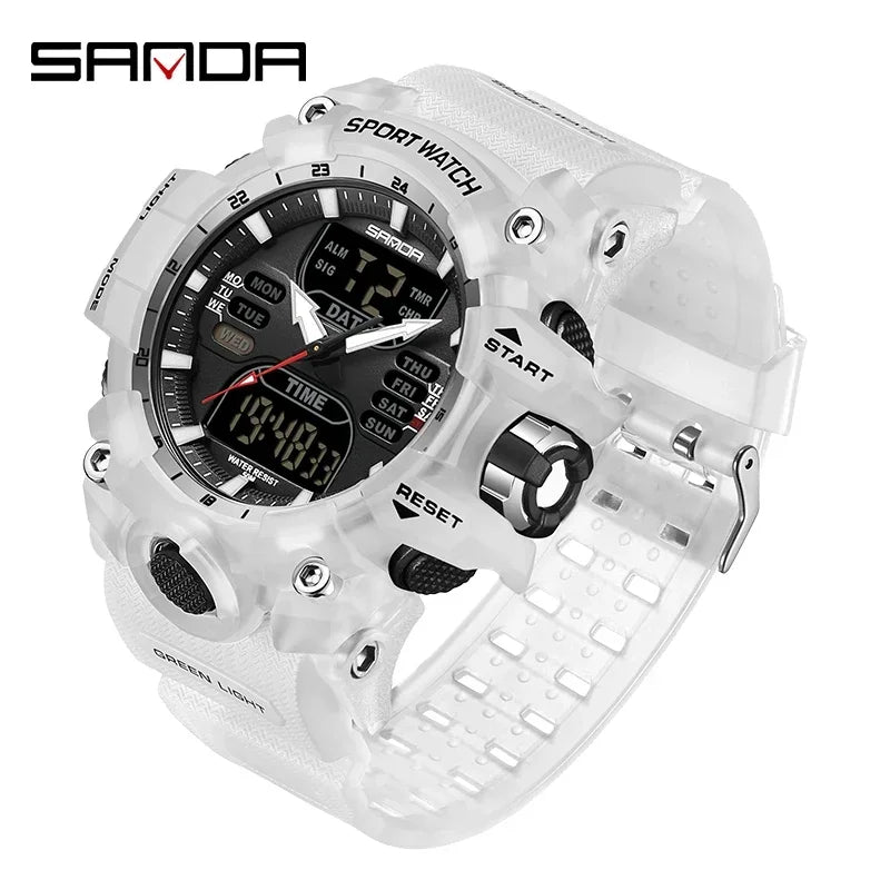 SANDA 6126 Military Man Alarm Stopwatch Quartz Wristwatch Male Digital Clock  Dual Display Men Watches Waterproof Sports Watch