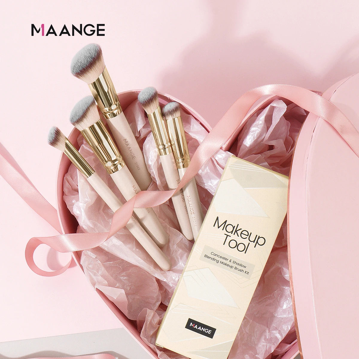MAANGE 5 Pcs Makeup Brushes Powder Blusher Brush Foundation Makeup Brush Contour Brush Portable For Travel Valentine's Day Gift