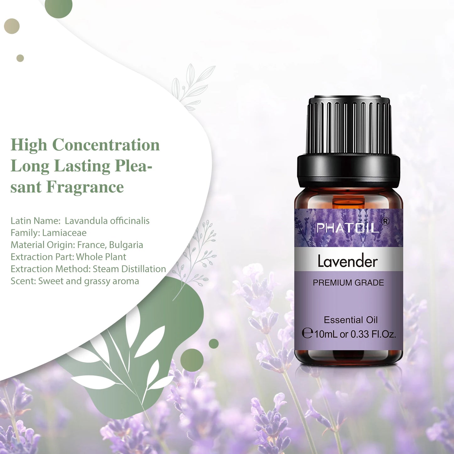 PHATOIL 6pcs Essential Oil Set 10ml Pure Natural Lavender Eucalyptus Peppermint Tea Tree Orange Lemongrass for Diffuser Candles