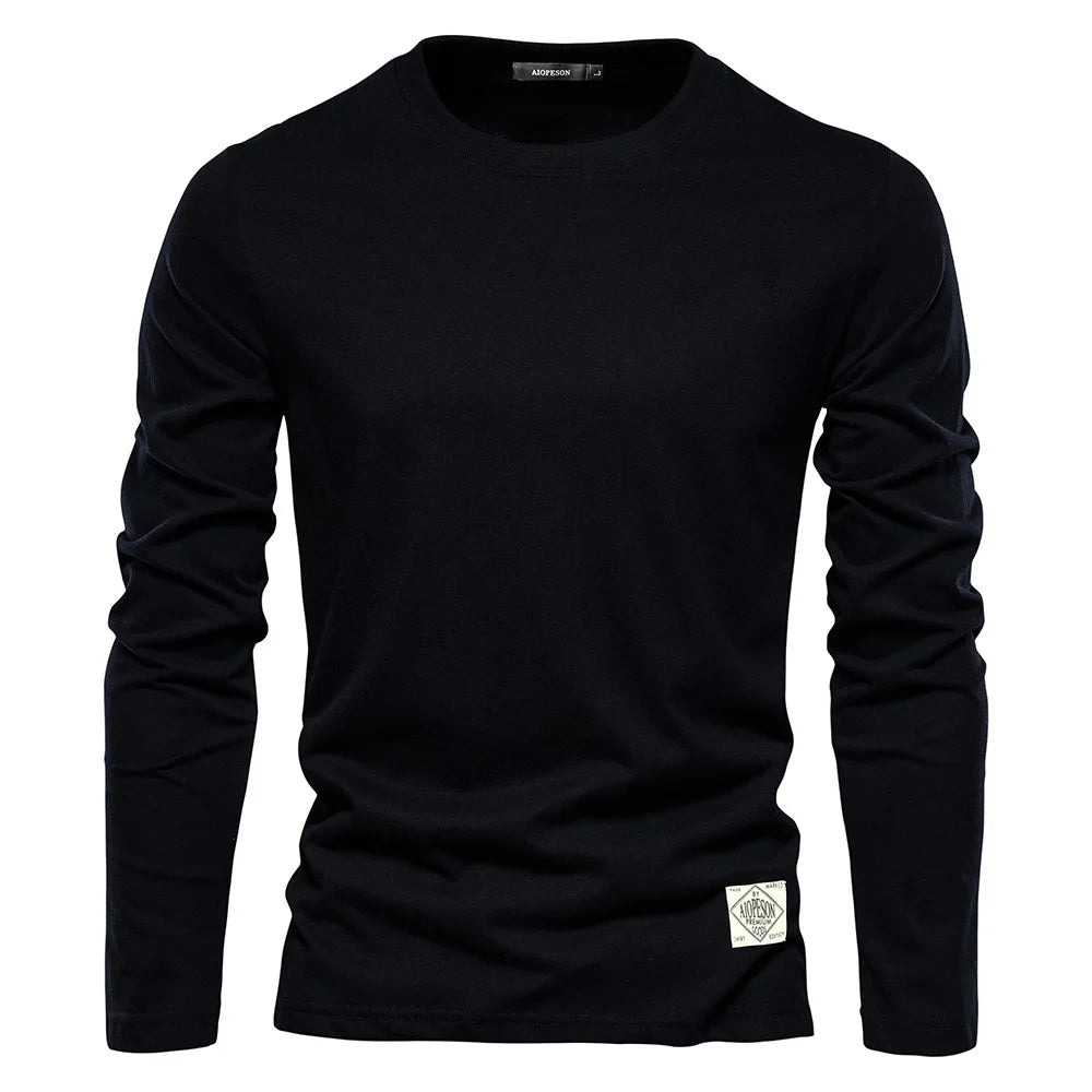 2025 White Men‘s T-shirts 100% Cotton Long Sleeve Casual Tops Solid Color High Quality Black T-Shirt Spring Autumn Men Clothing
