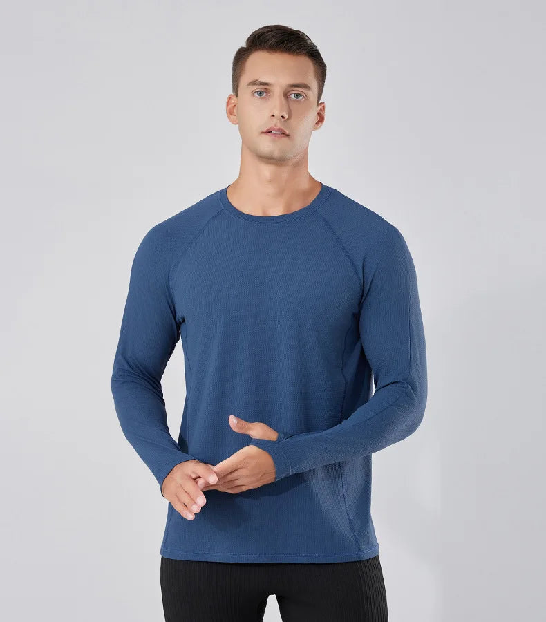 Men's Quick-Dry Breathable Long Sleeve T-Shirt Spring Autumn Thin Workout Top Outdoor Fitness Running Training Thumbhole Cuffs