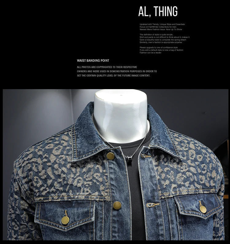 High Quality Jacquard Spliced Denim Jacket for Men Casual Business Social Denim Social Streetwear Jacket Outwear Coat 2025
