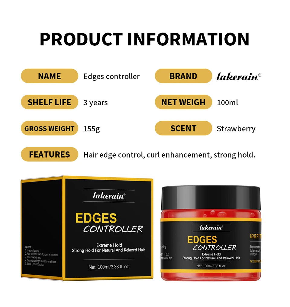 100ml/3.38 fl. oz. Edge Control Hair Gel Strong Hold Thick Edges Styling Gel Non-Greasy Non-Flaking Hair Gel For All Hair Types