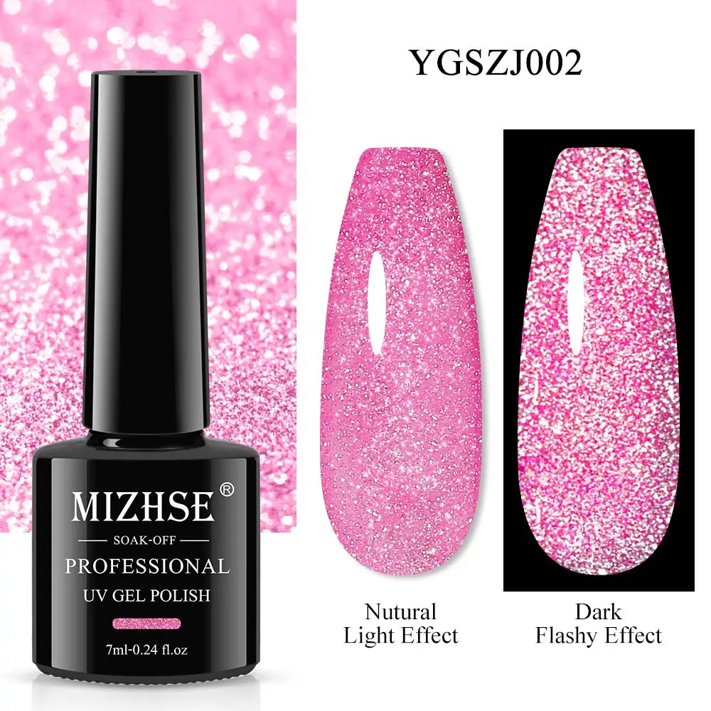 MIZHSE 7ML Reflective Top Coat Gel Nail Polish Shiny Glitter Vernis Semi Permanent Varnish Nail Gel Polish for Manicure Nail Art